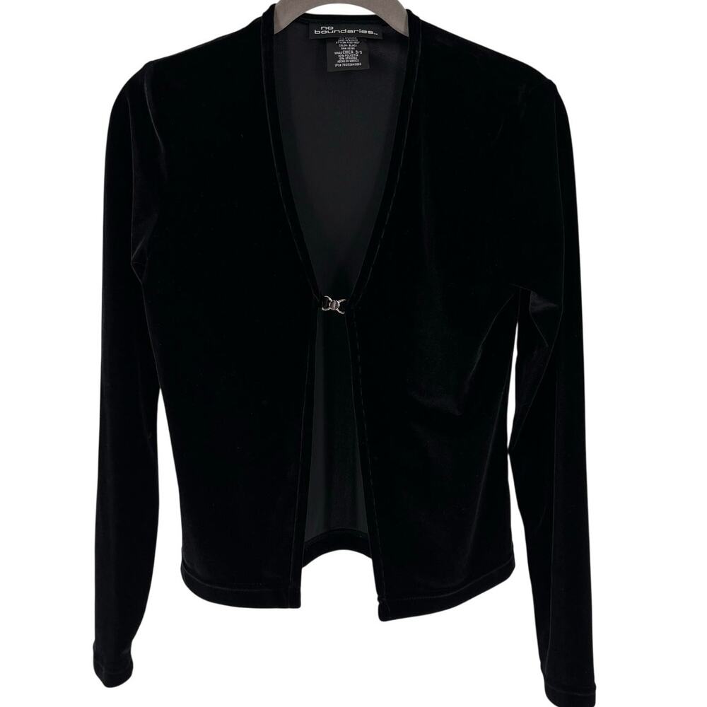 Vintage Y2K No Boundaries Black Velvet Cardigan, Size S Whimsigoth Witchy